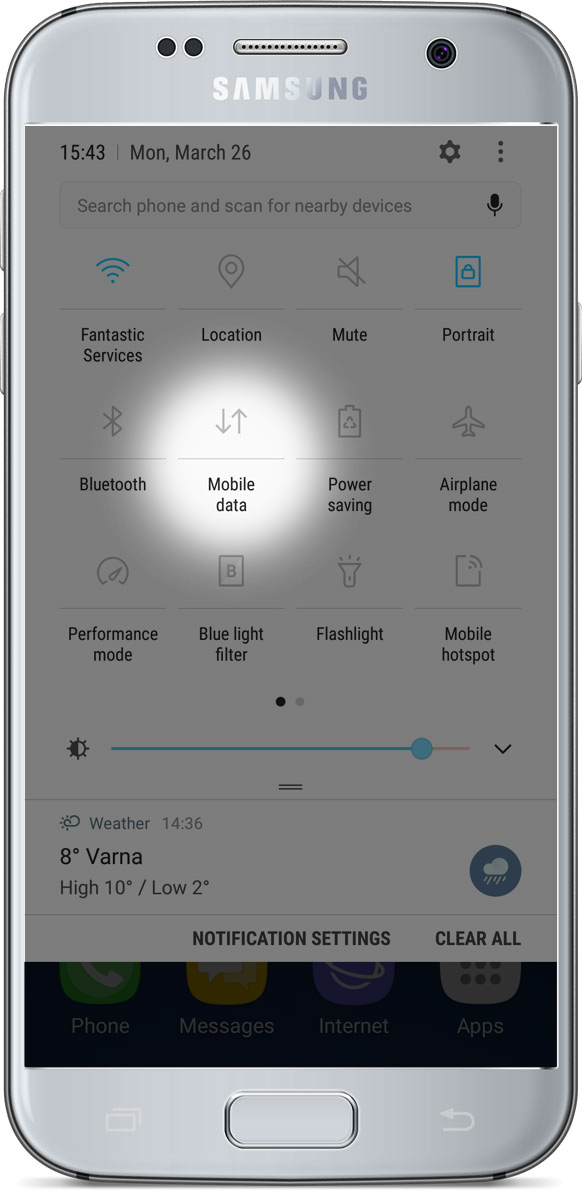 Android phone quick settings menu